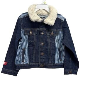 OshKosh B'gosh Ltd Ed. Hickory Stripe Denim Jacket Teddy Fleece Collar 4T NWT